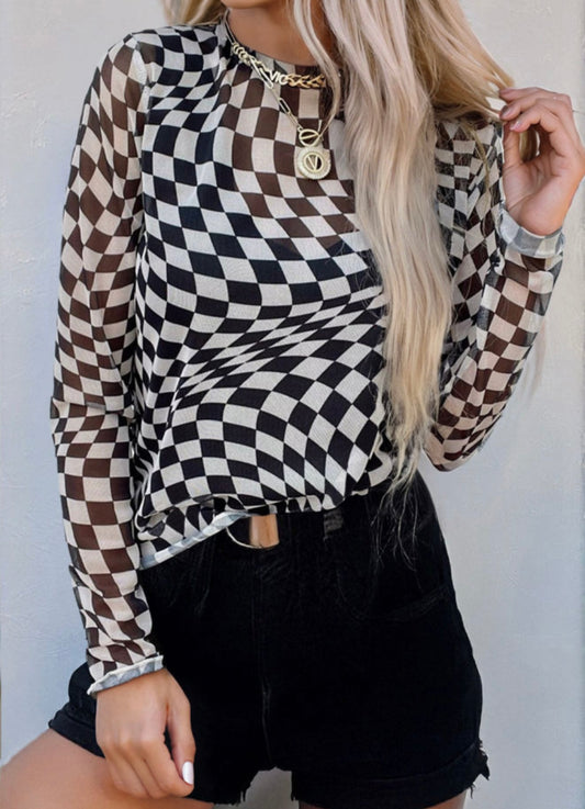 Black Checkered Mesh Top