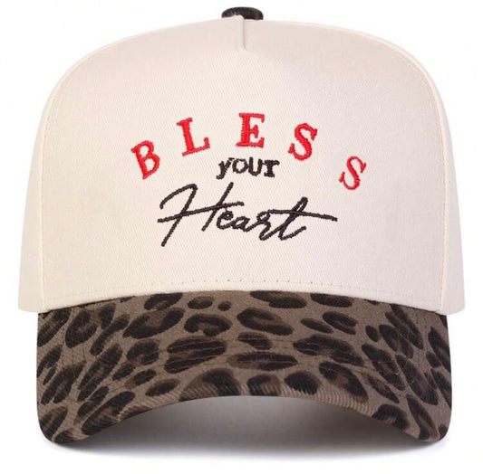 Bless Your Heart Embroidered Leopard Baseball Hat