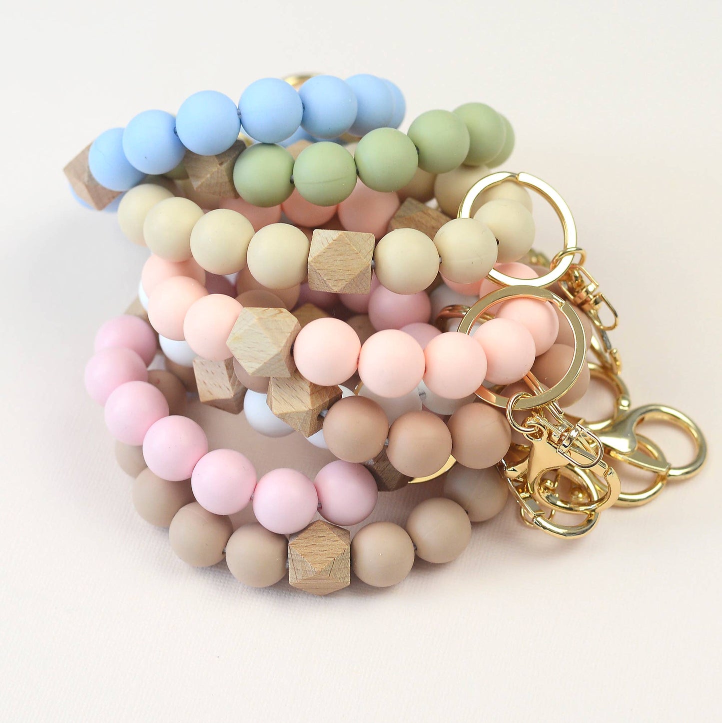 Solid Neutrals Silicone Keyring, Wristlet Keychain, Beaded