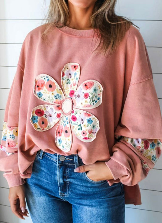Peach Blossom Floral Pullover