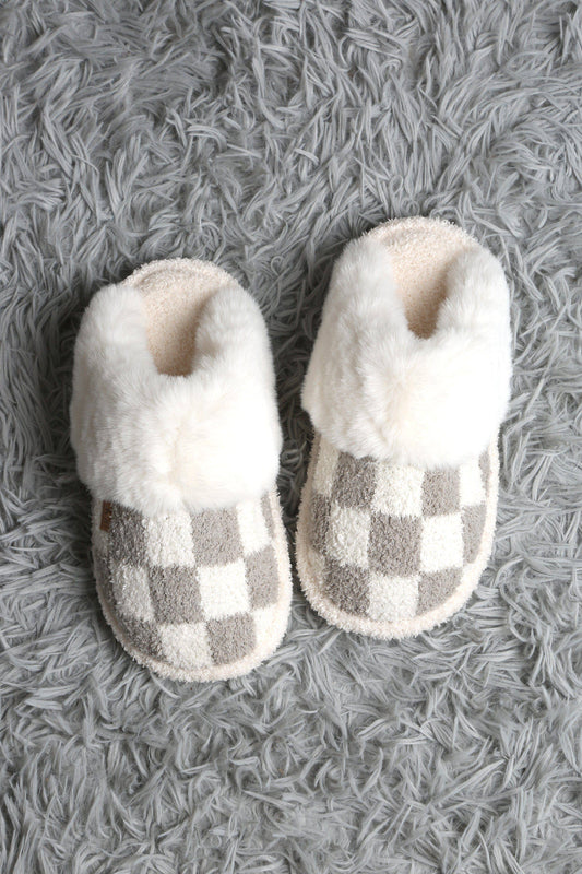 **DOORBUSTER** Super Lux Checker Faux Fur Cuff Slippers