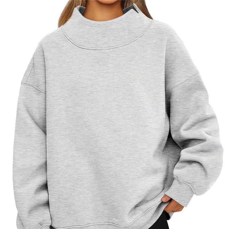 Solid Color Mock Neck Fleece Sweatshirt