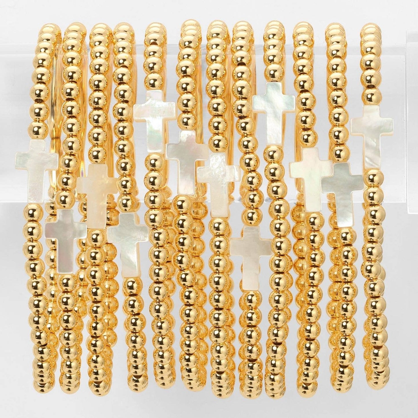 4mm Stretch Beaded Bracelet w/ Cross