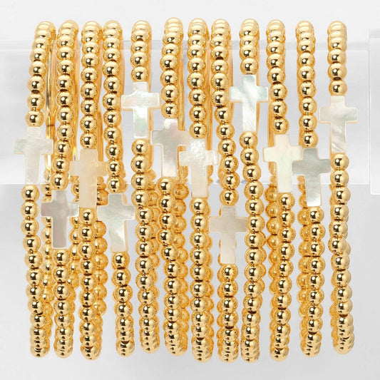 4mm Stretch Beaded Bracelet w/ Cross