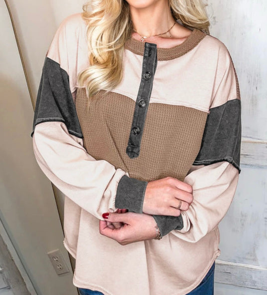 Jet Stream Color Block Patchwork Loose Top