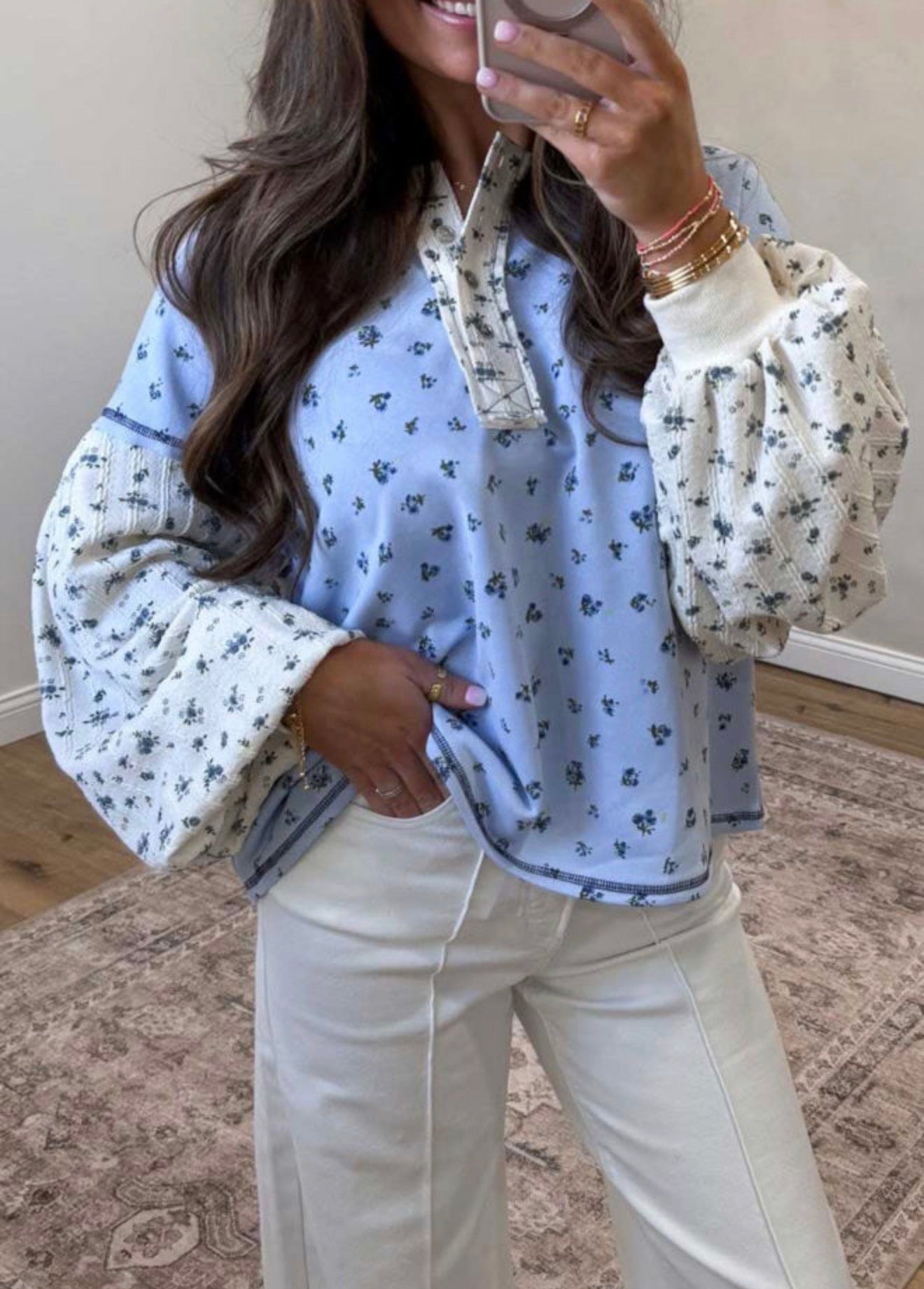 Sky Blue Floral Top-Pre/Order