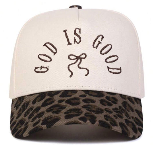 God Is Good Embroidered Leopard Hat