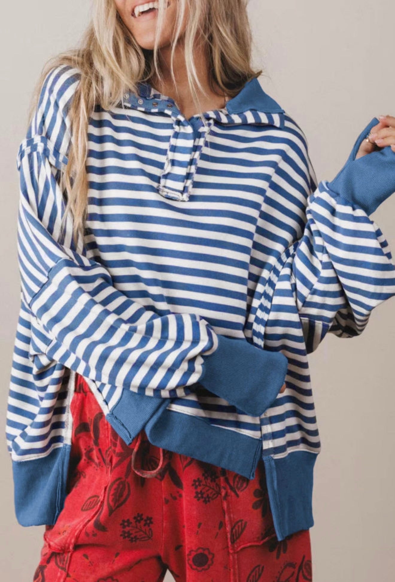 Blue Striped Oversized Pullover-Pre/Order