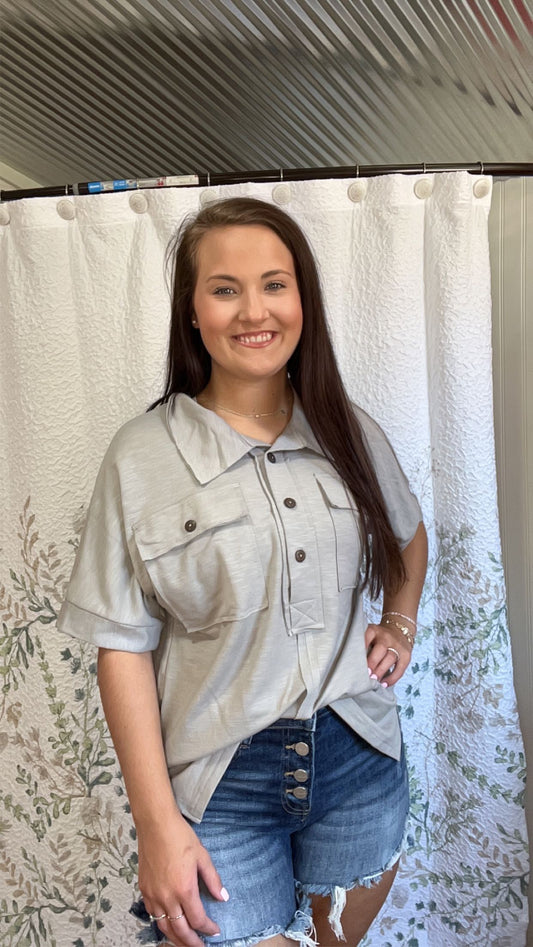 Grey Collared Tee