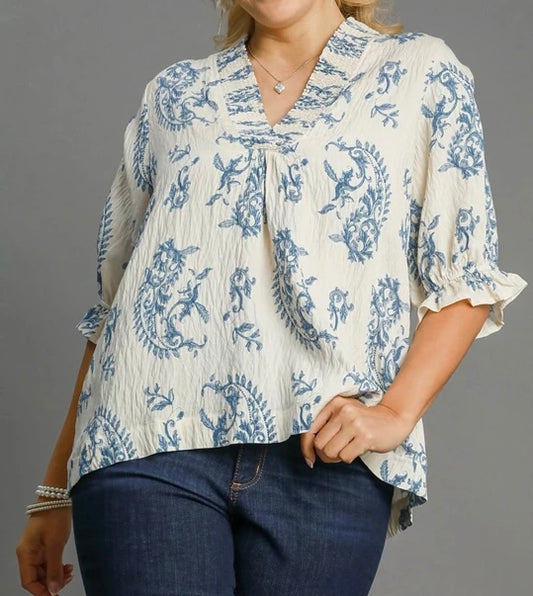 Plus Size Blue Mix Floral Blouse