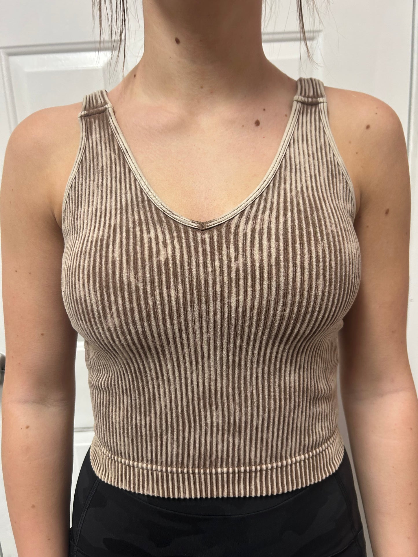 Washed Ribbed Seamless Padded Bra V-Neck Tank