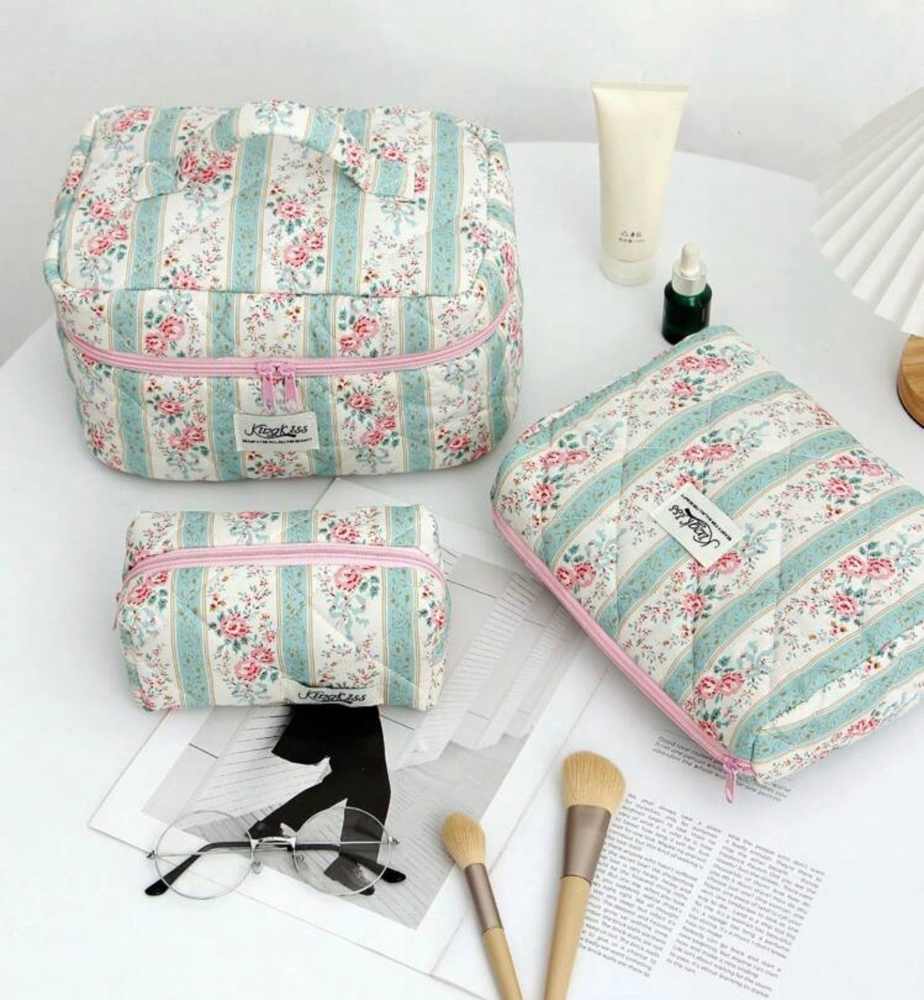 Quilted Makeup Bag Set