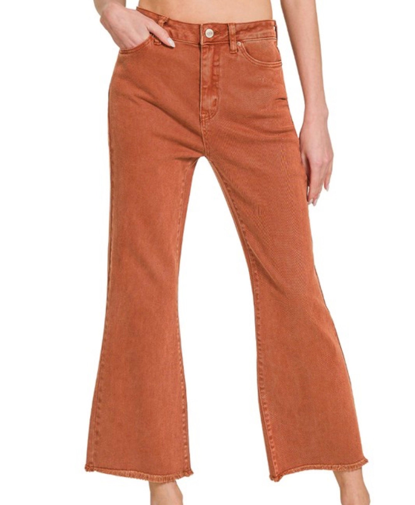 Zenana High Waist Frayed Hem Bootcut Jeans