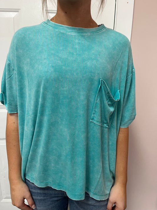 Turquoise Washed Ribbed Top