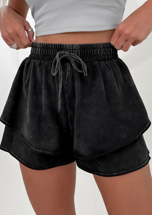 Black Mineral Washed Shorts