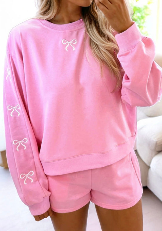 Sachet Pink Bow Embroidered Shorts Set