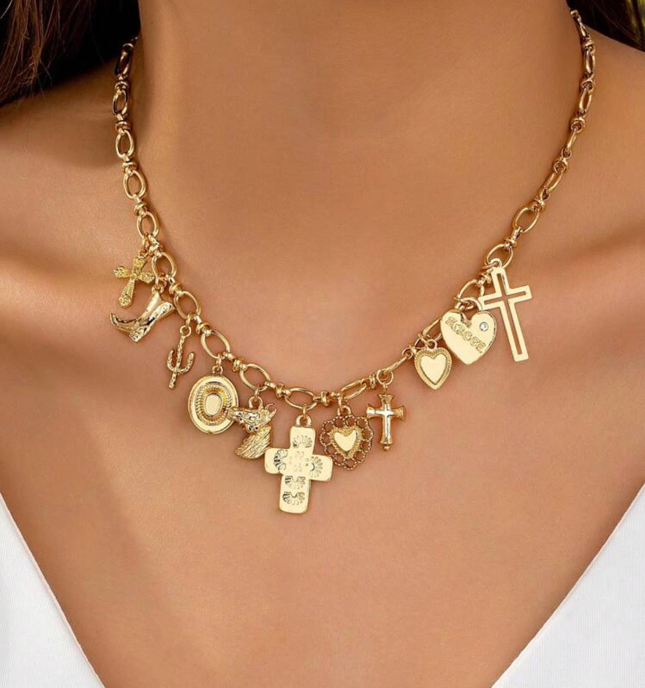 Cross Heart Charm Necklace