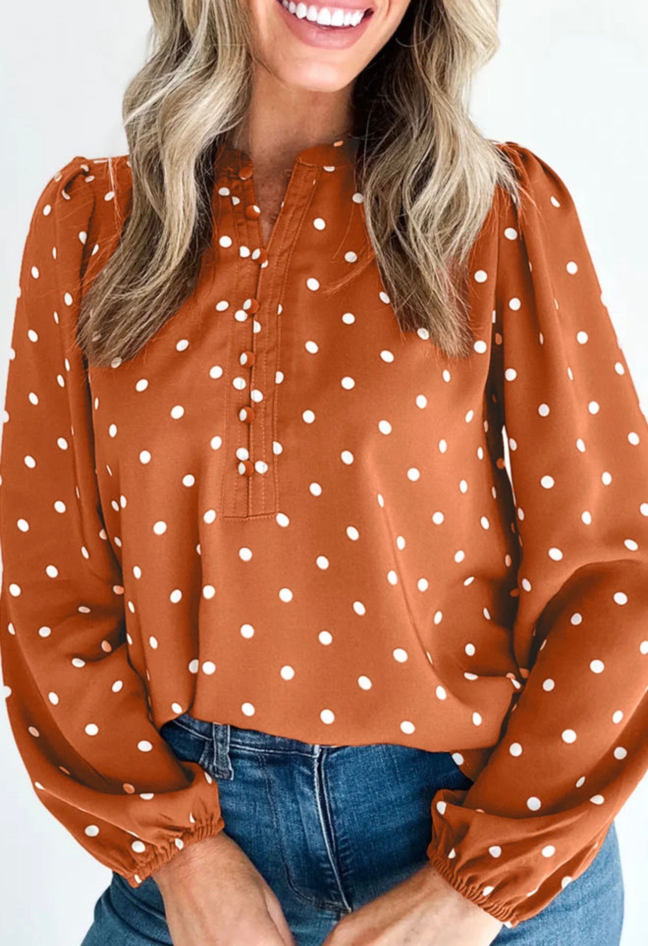 Brown Polka Dot Blouse- Pre/Order