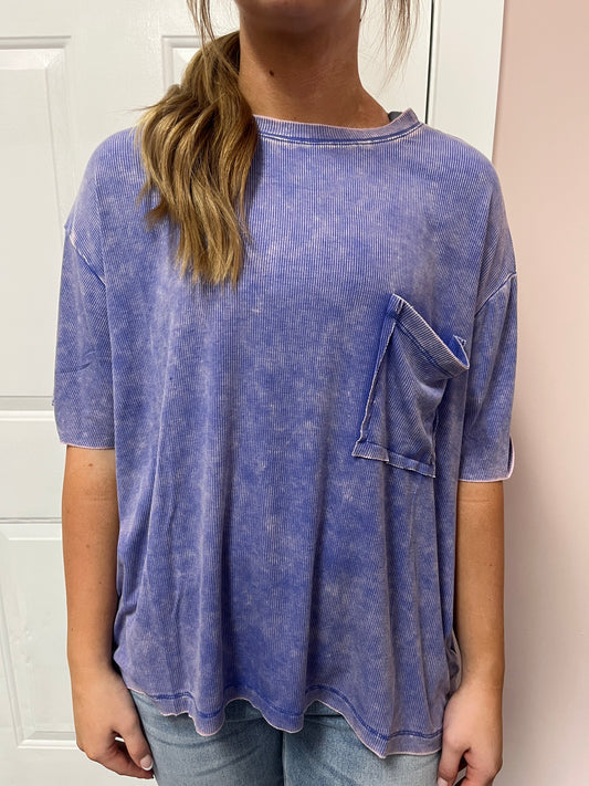 Lt. Indigo Washed Ribbed Top