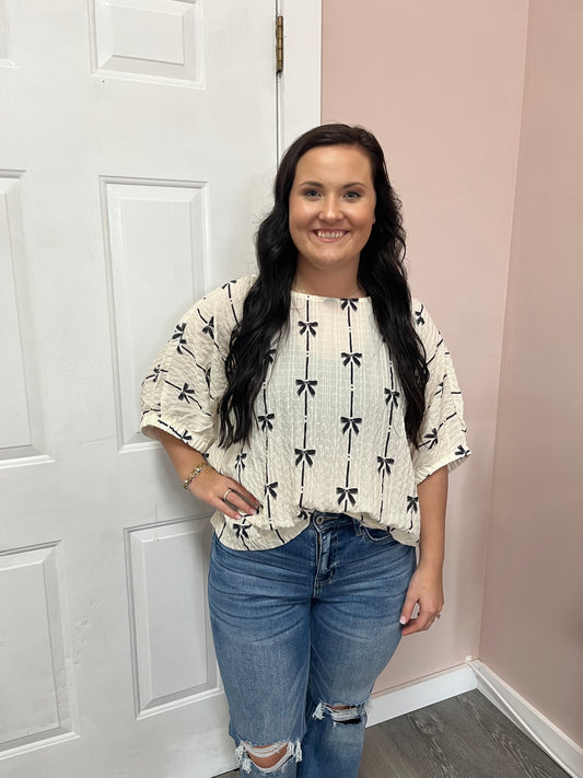 White/Black Bow Blouse