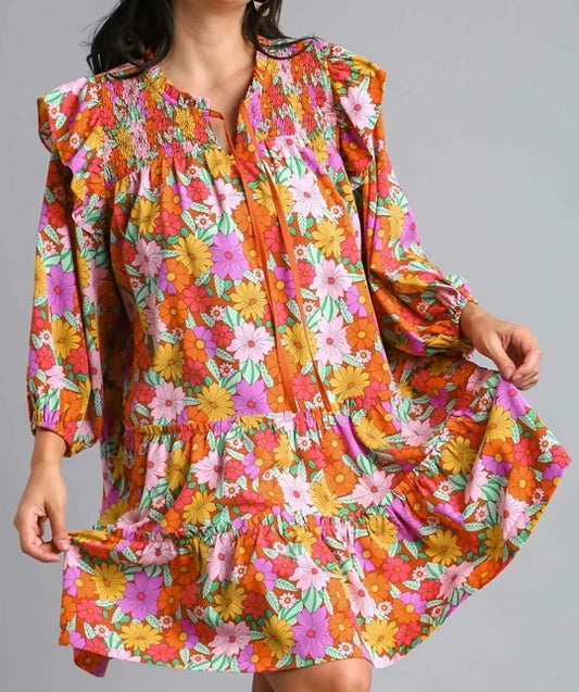 Plus Size Brown Mix Floral Dress