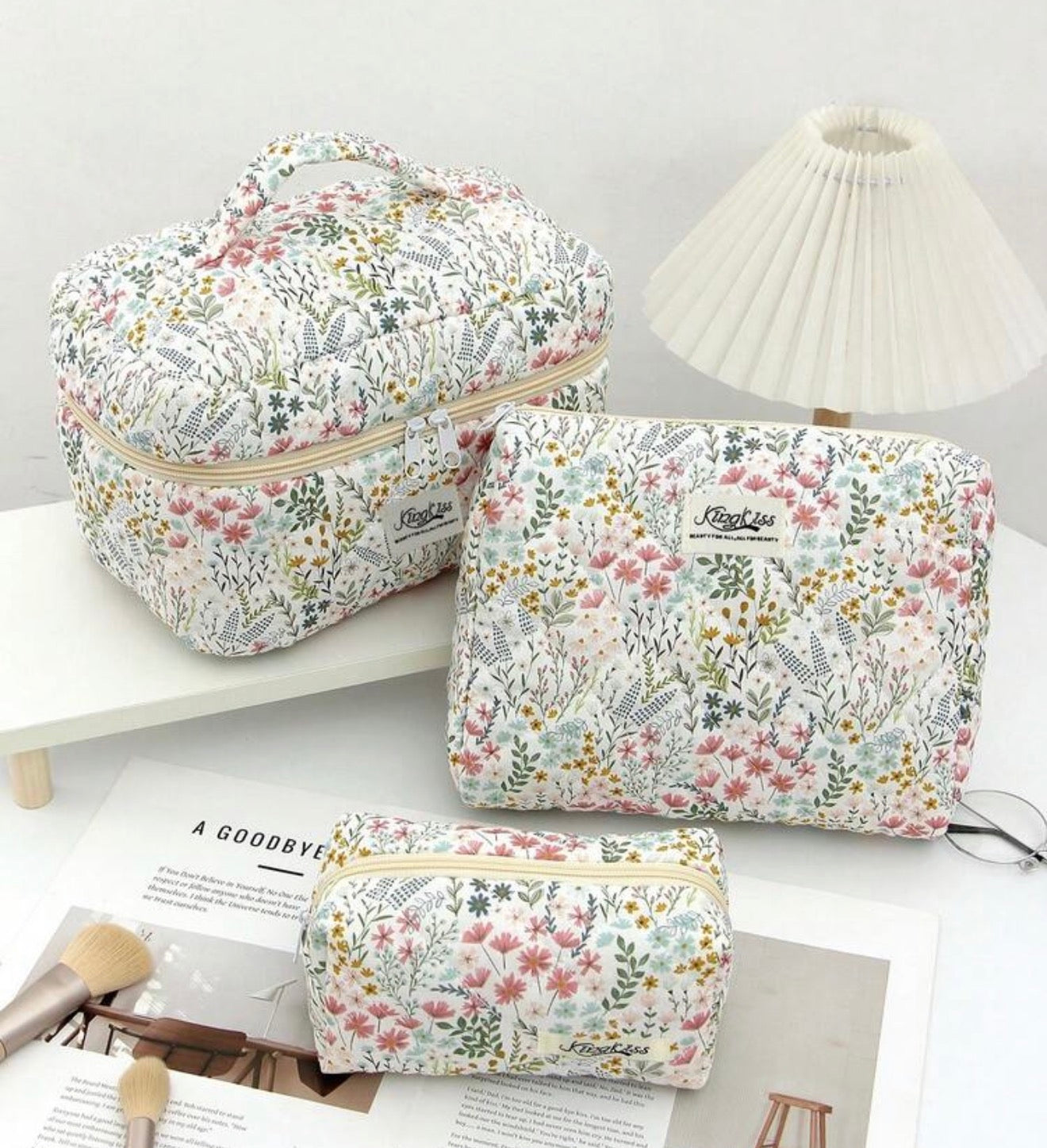 Quilted Makeup Bag Set