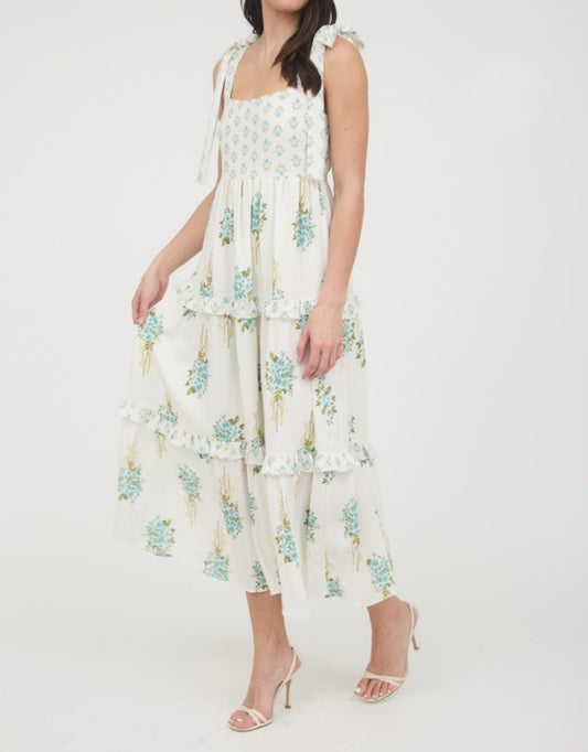 Light Sage Multi Floral Tiered Dress