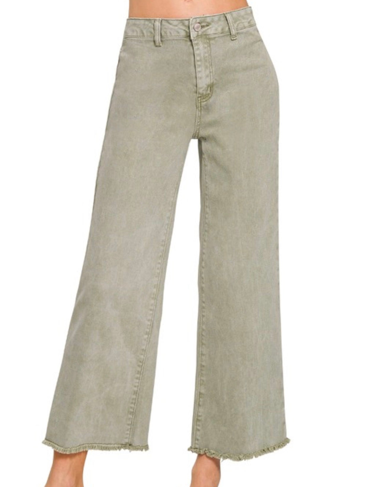 Zenana Acid Washed Frayed Cutoff Hem Straight Wide Pants