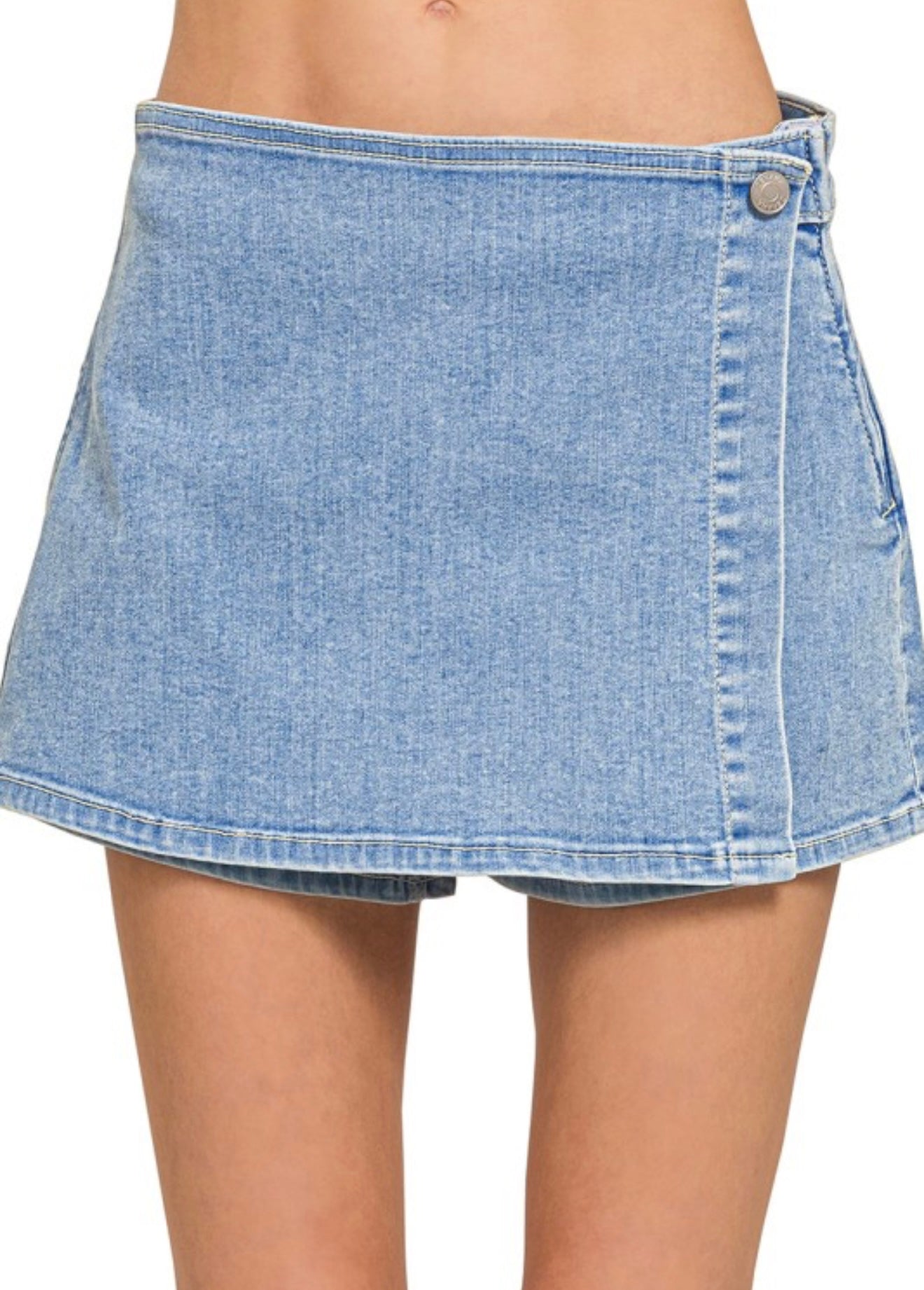 Light Denim Wrap Front Skort
