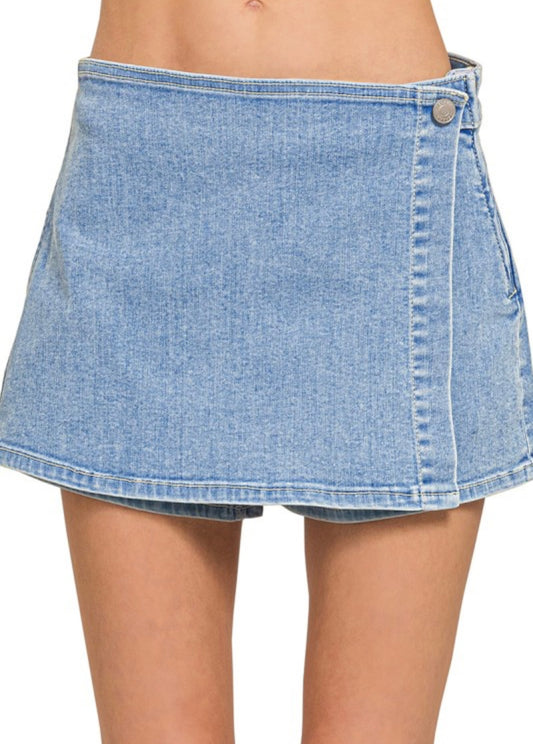 Light Denim Wrap Front Skort