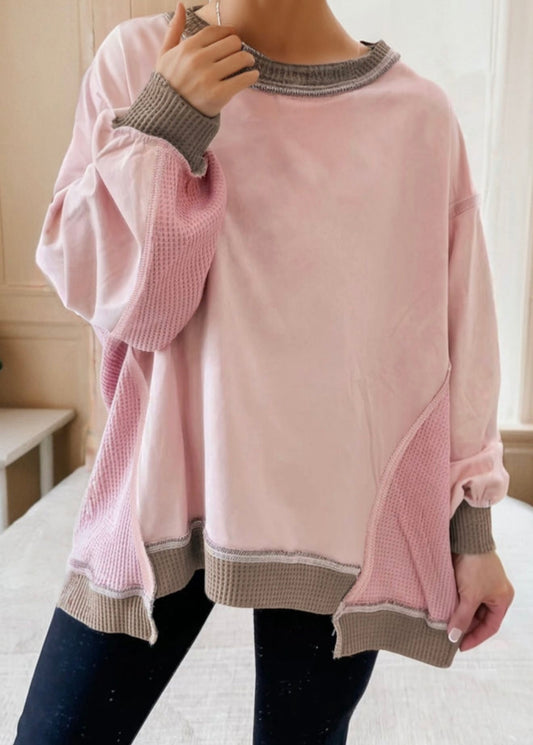 Light Pink Color Block Oversized Top