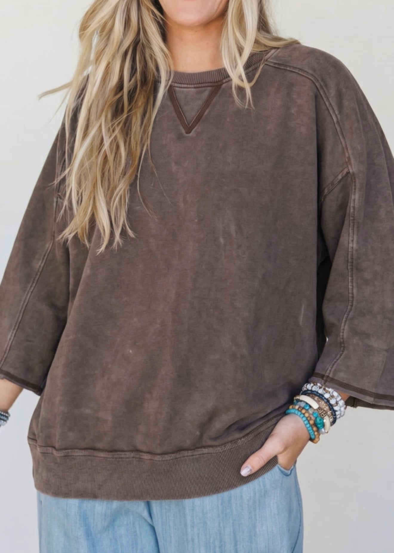 Brown Mineral Washed Loose Fit Top