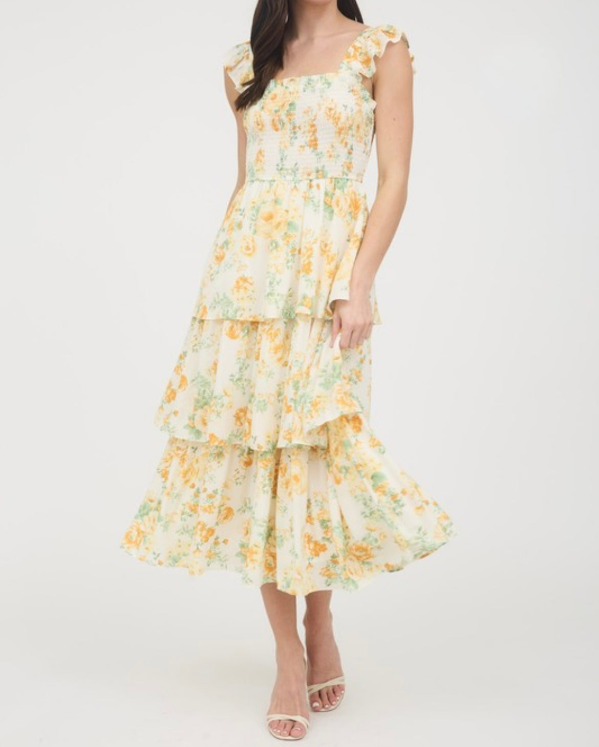 Yellow Multi Floral Midi Dress