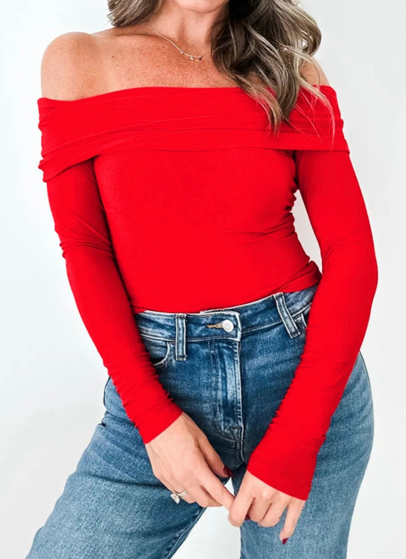 Foldover Off Shoulder Long Sleeve Top