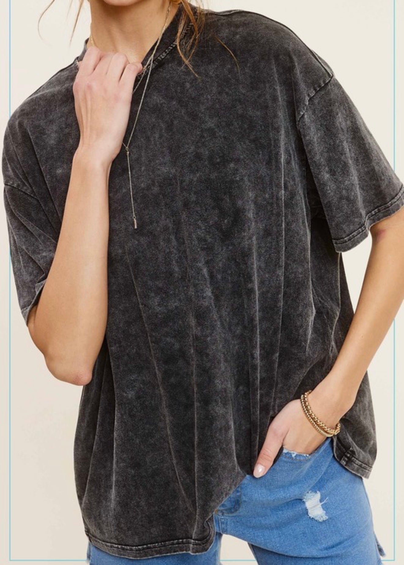 Mineral Washed Boyfriend Fit Oversized Top