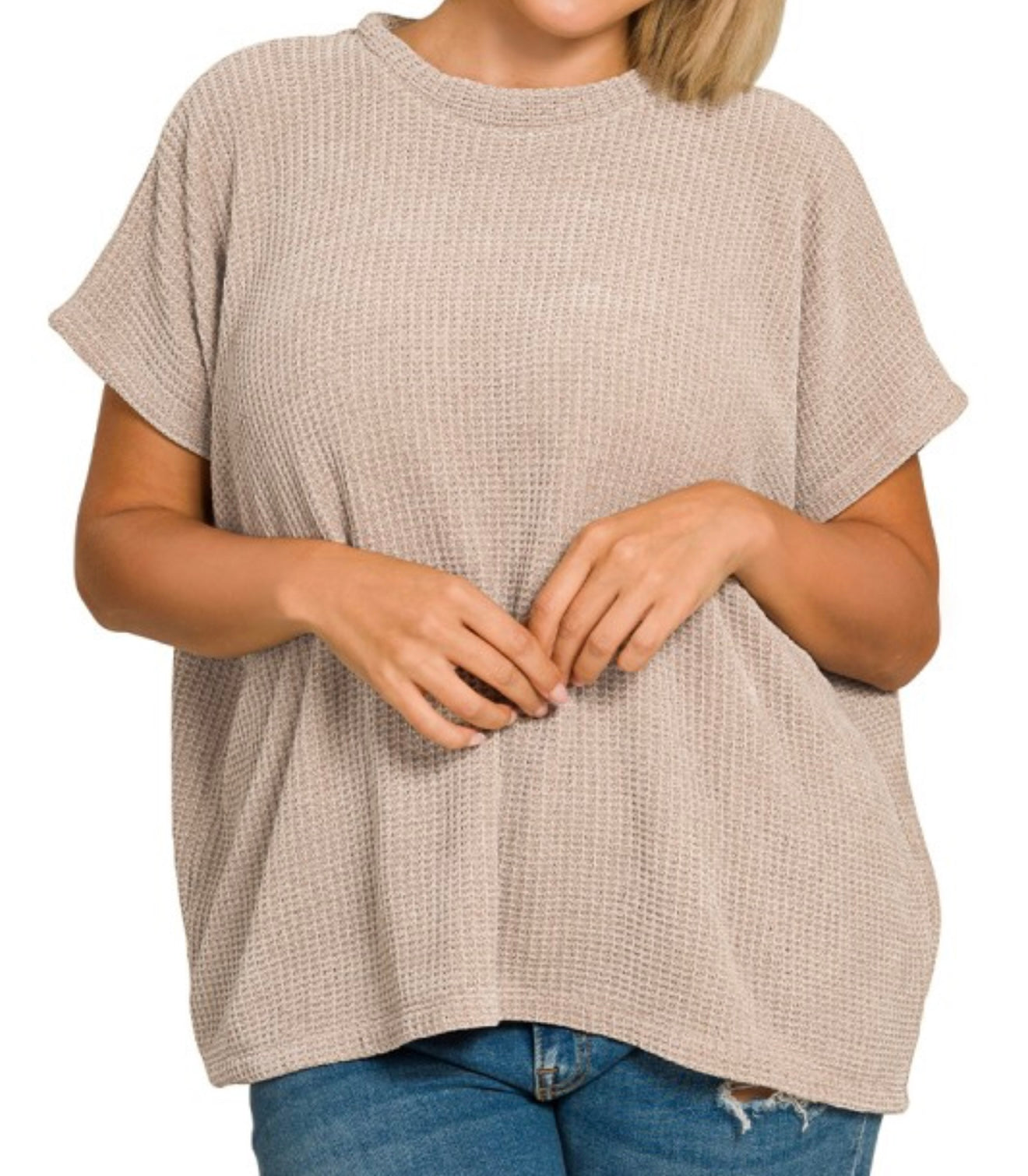 Curvy~Chenille Waffle Cap Sleeve Sweater Top
