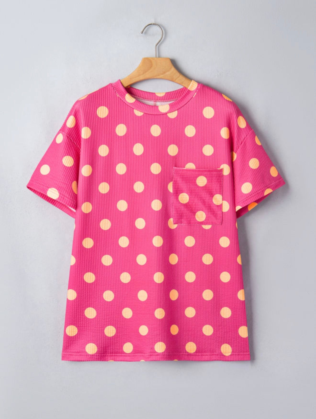 Polka Dot Patched Pocket Ribbed Top
