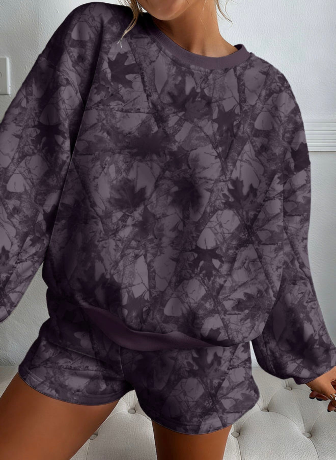 Abstract Woodland Camo Print Short Set