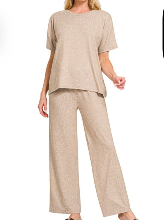 Soft Melange Short Sleeve Tee & Long Pant Set
