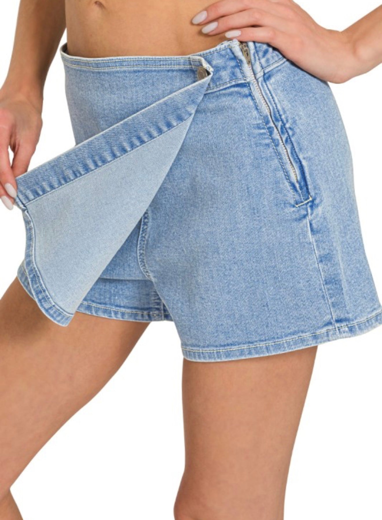 Light Denim Wrap Front Skort