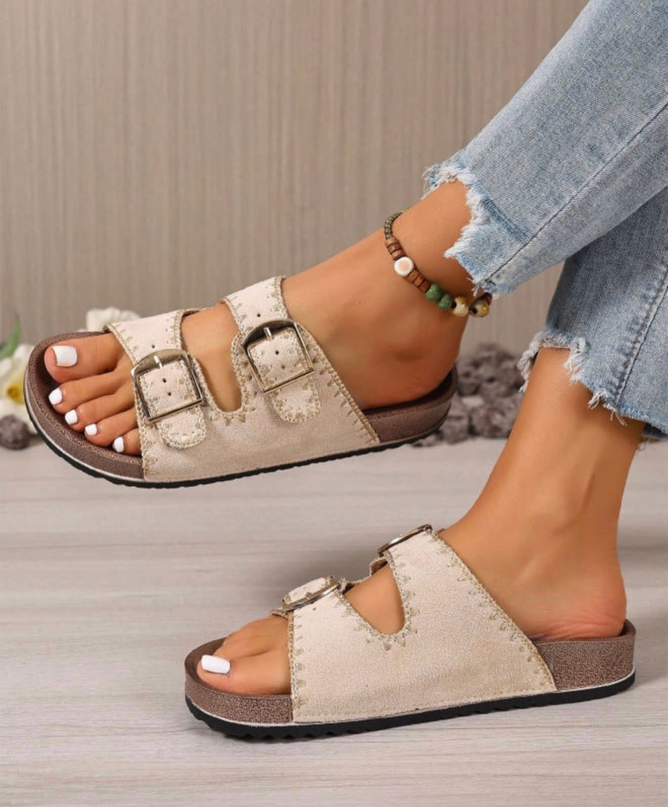 Beige Embroidered Sandal