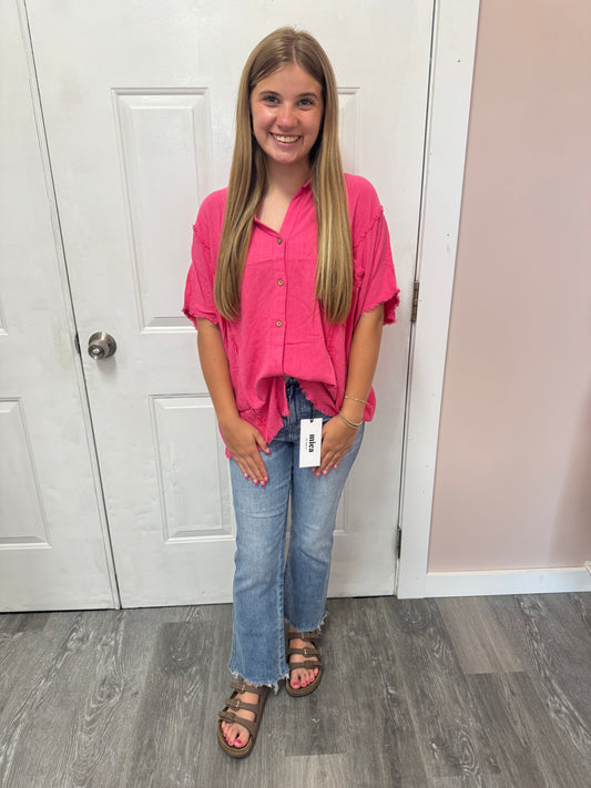 Rose Pink Button Up Top
