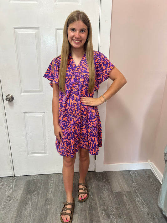 Purple And Orange V-Neck Dress