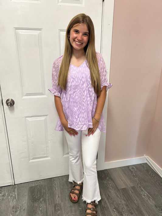 Cheetah Print Lavender Blouse With Sleeves