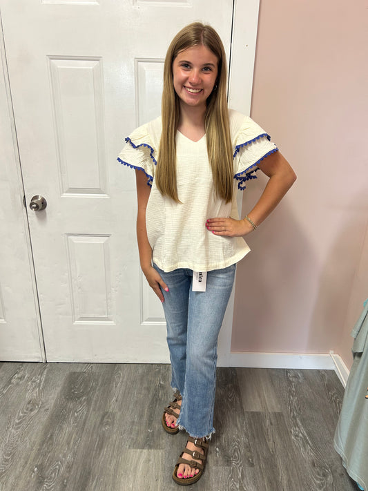 Off White And Blue Accent Top