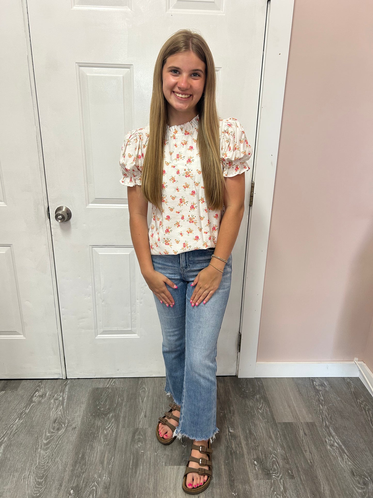 Ivory Pink Floral Blouse