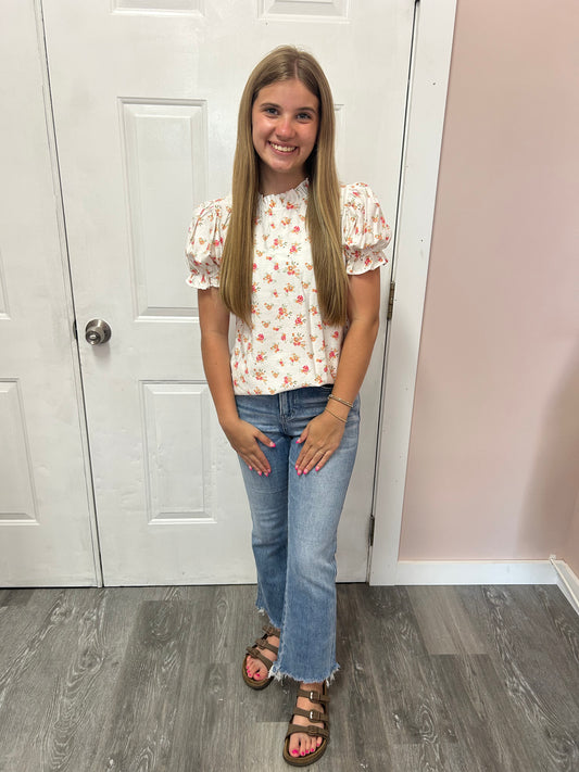 Ivory Pink Floral Blouse