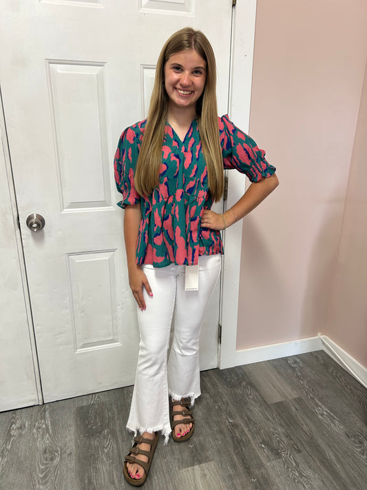 Green Mix Cheetah Blouse