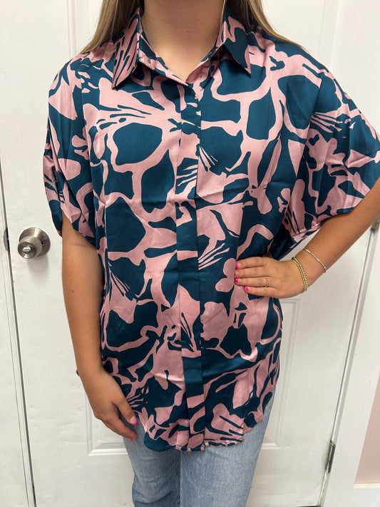 Teal Patterned Blouse