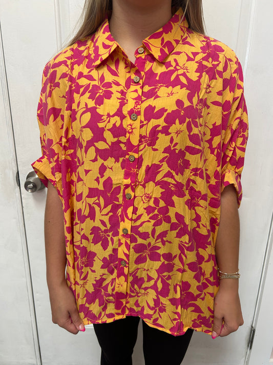 Button Up Pink/Orange Blouse